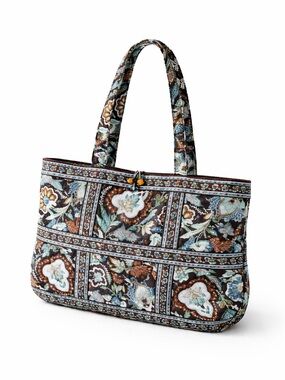 Vera Bradley Java Blue Toggle Tote Bag Retired Quilted Floral Shoulder Bag